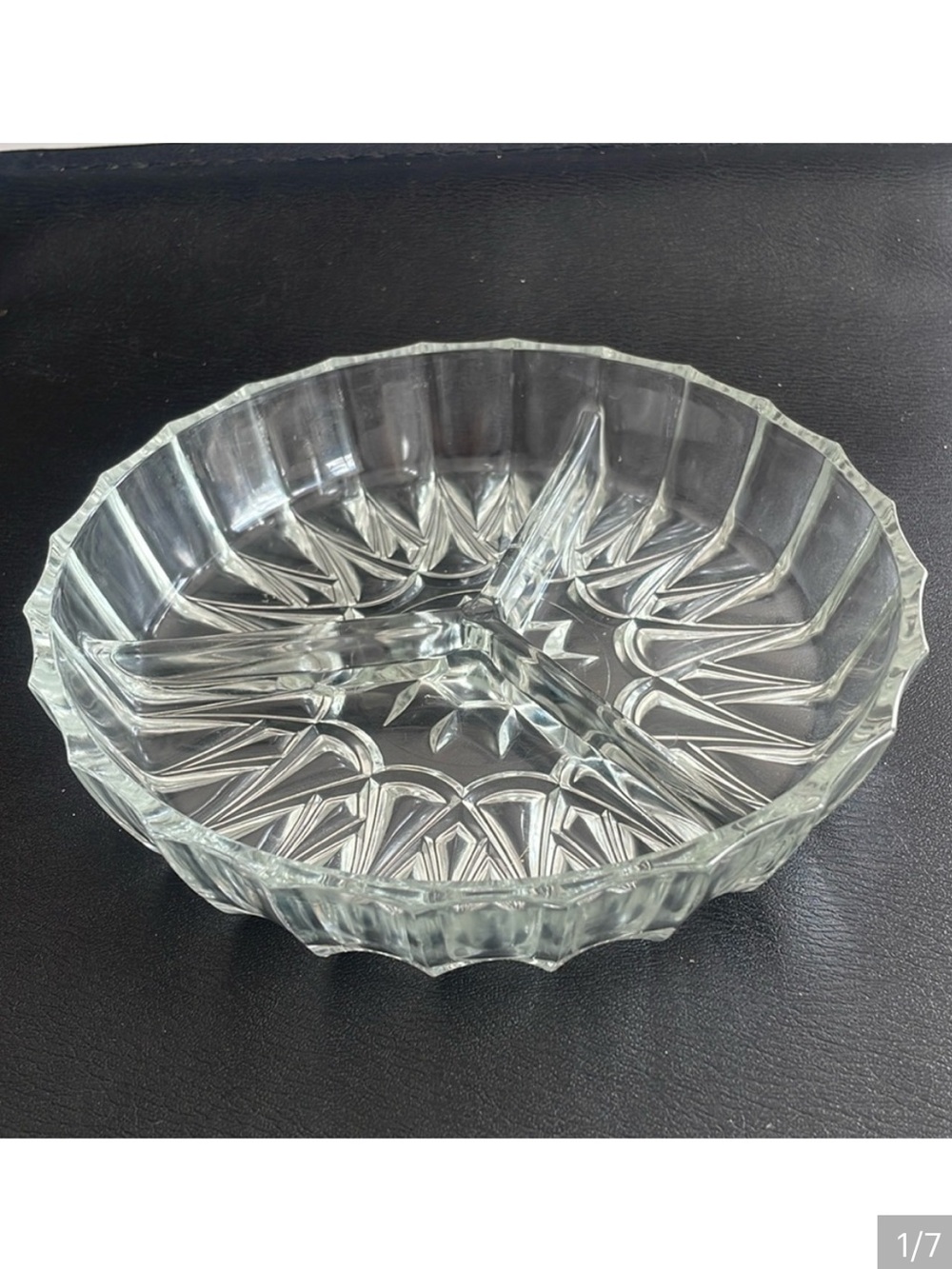 Vintage Glass Cut 3 Way Serving Dish